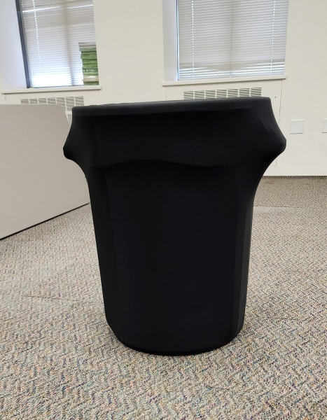 Garbage Bin with black stretch cover on it